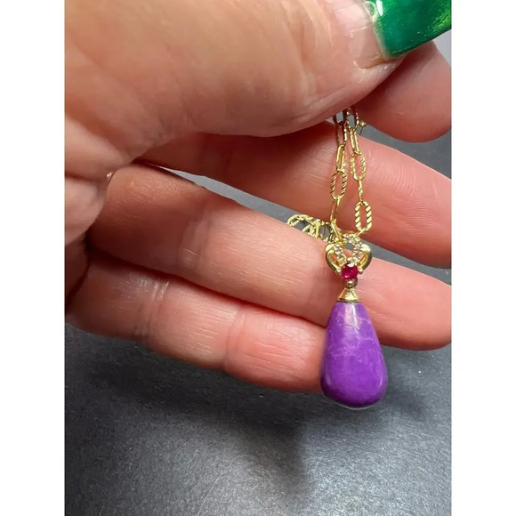 Phosphosiderite and CZ pendant with gold over sterling silver chain - Picture 9 of 11